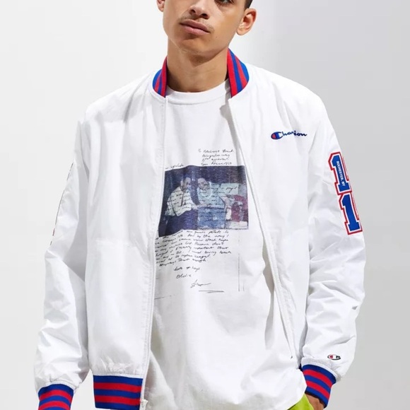 Champion Satin White Baseball Jacket Size M New w/out tags - Picture 1 of 8